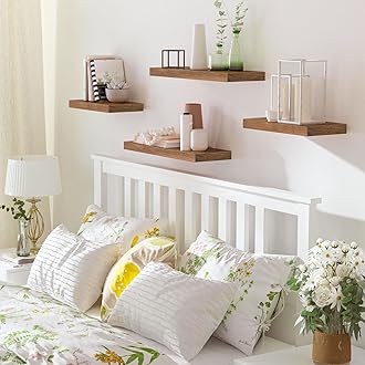 HOOBRO Floating Shelves for Wall Storage, Wood Wall Mounted Shelves Set of 2, Wall Shelf for Living Room with Invisible Brackets, for Bathroom, Bedroom, Kitchen, Rustic Brown EBF40BJ01