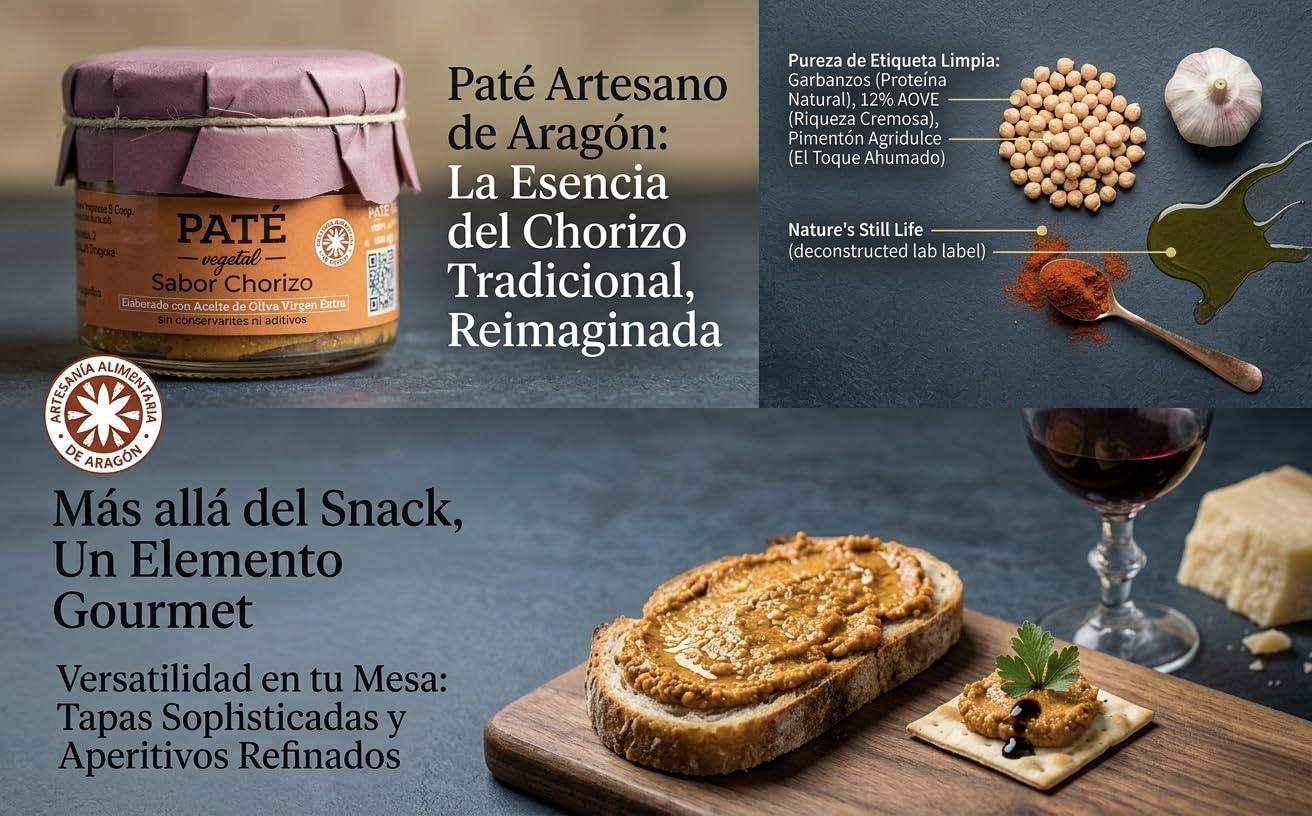 Paté Vegetal Sabor Chorizo (Pack 2x115g) Alternativa Saludable- Con AOVE y Proteína de Garbanzo - Vegano, Gourmet - Sin Aditivos. — view 3