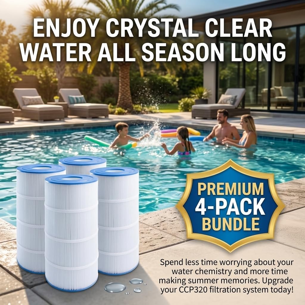 4-Pack CCP320 Pool Filter Cartridges Replacement for Pentair Clean Clear Plus 320, Waterway Crystal Water 325, Pleatco PCC80-PAK4, Pentair R173573, 160340, Unicel C-7470, Filbur FC-1976, 320 Sq.Ft