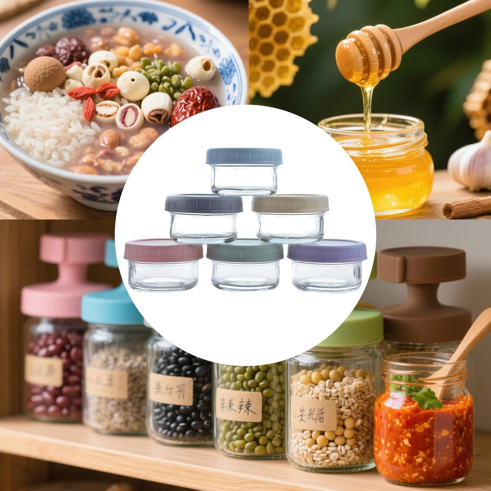 Lot de 6 Bocaux Ronds En Verre Transparent, Rechargeables, Peu Encombrants, avec Couvercles
