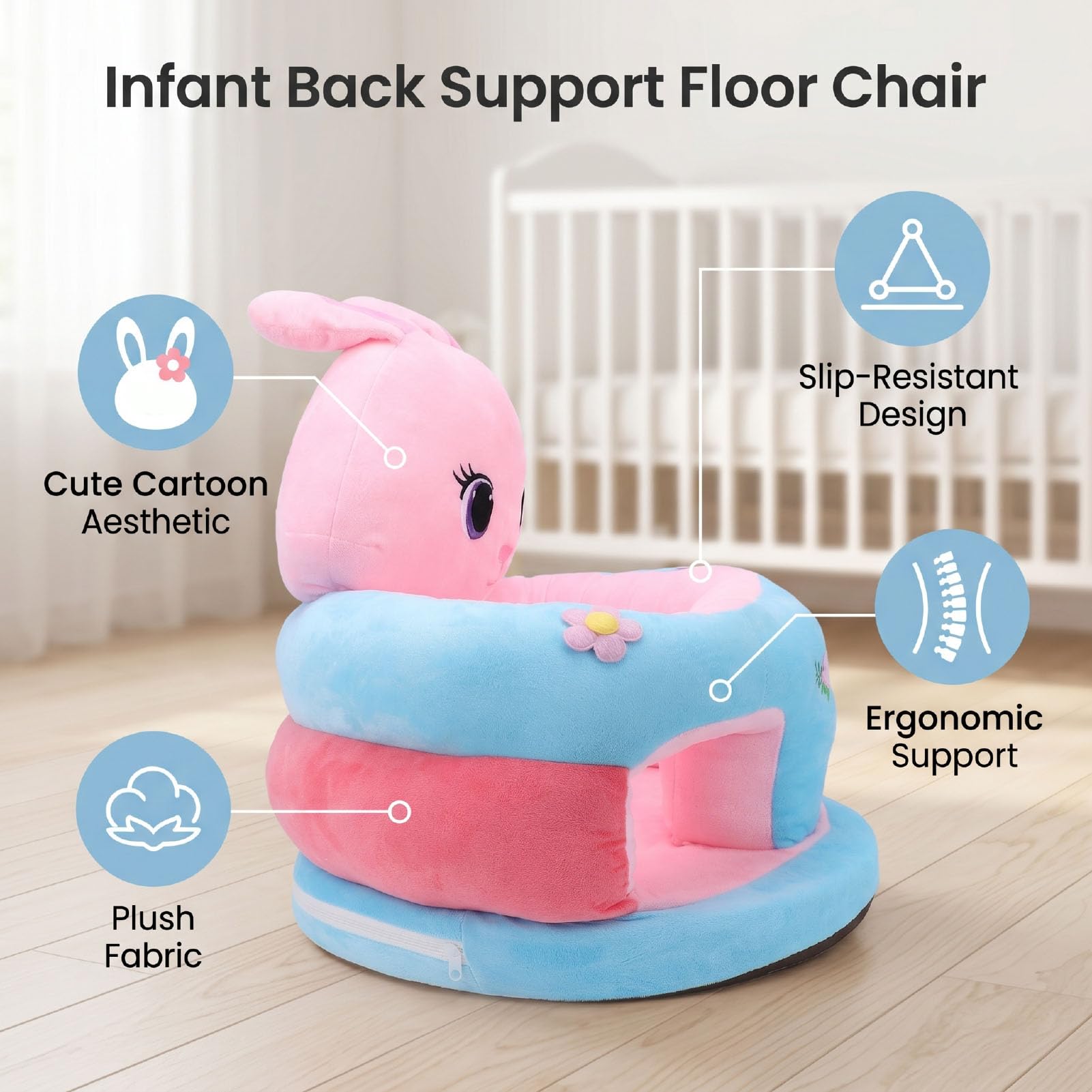 SIXRUN Silla de Piso para bebé, sofá de Felpa Suave, Soporte para (conejo)