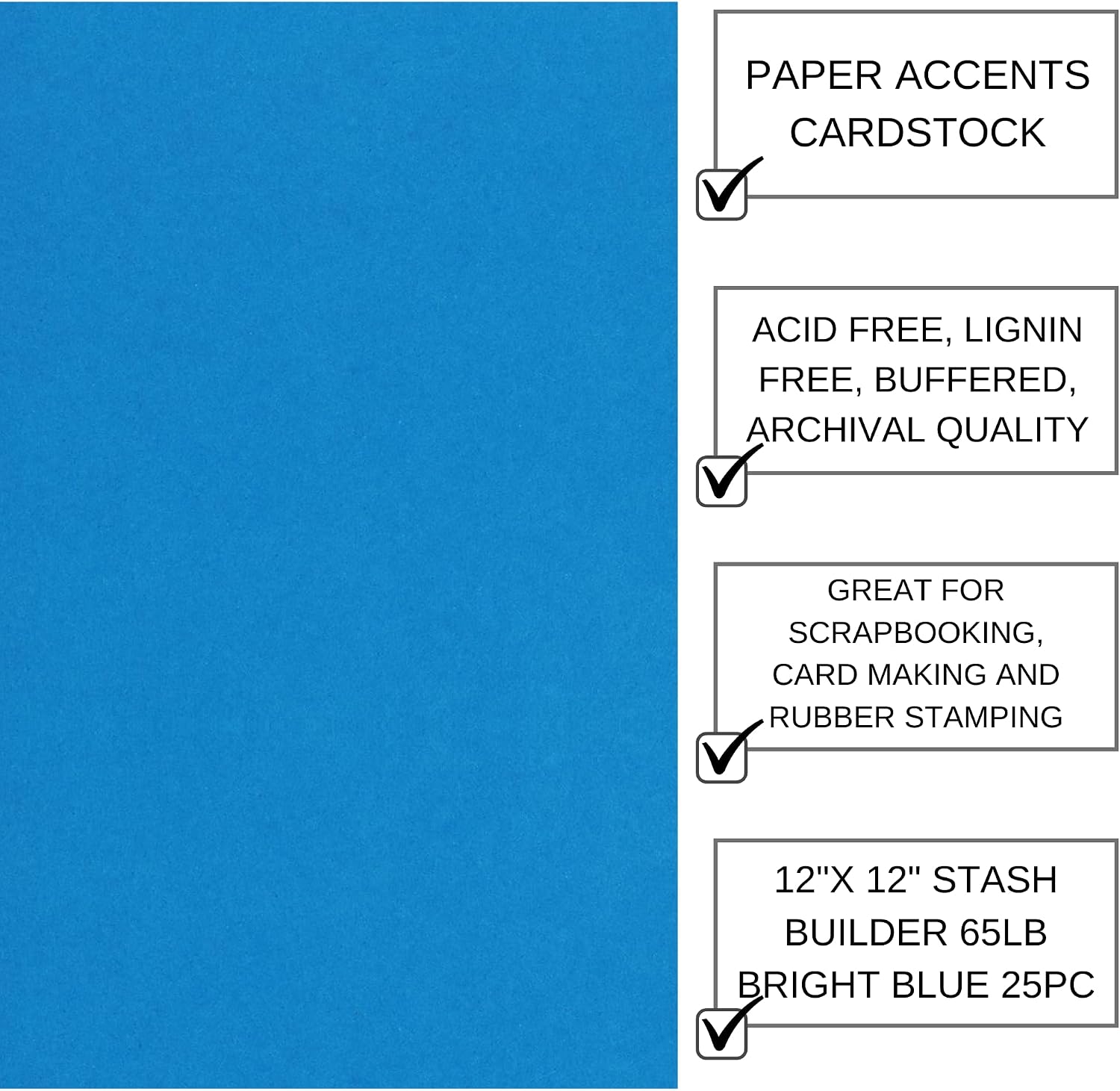 Accent Design Paper Accents Cardstock Stash Builder, Bright Blue, 12"x12", 65lb, 25pc - Vibrant Card Stock for Crafts, Colored Cardstock Paper, and Assorted Paper Colors