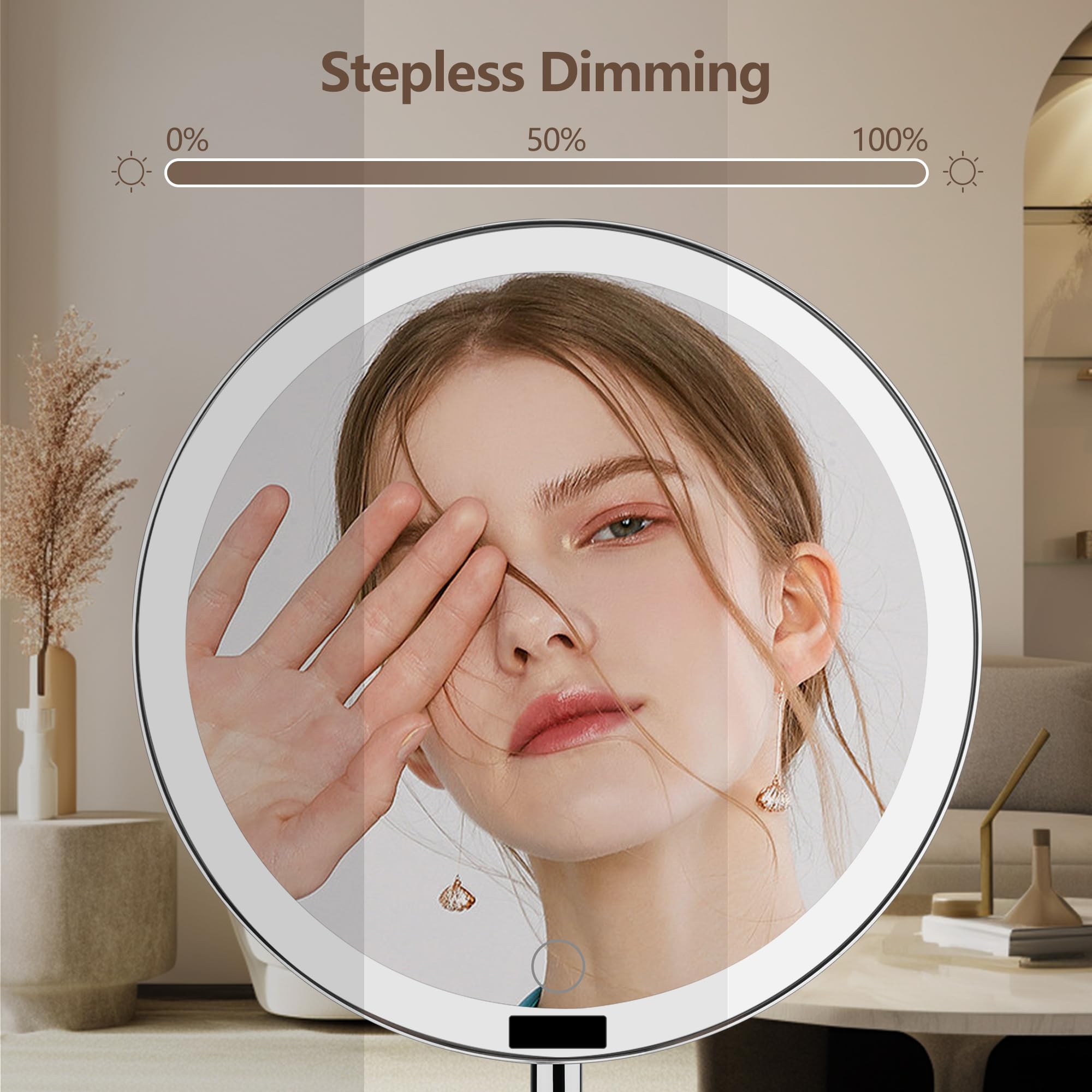 Espejo de tocador grande de 9 pulgadas con luces, espejo de maquillaje iluminado con espejo de aumento desmontable de 10X, 77 luces LED, espejo de maquillaje con sensor recargable de 4000 mAh