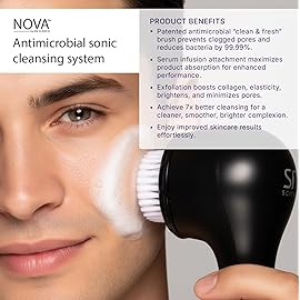 Spa Sciences - NOVA - Sonic Cleansing Brush with Bristles & Infusion System - Anti-Aging Facial Exfoliating, Waterproof, and USB Rechargeable