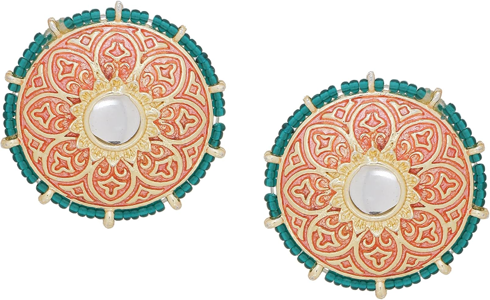 Shoshaa Circular Studs Jewelry For Girls And Women, Gold-Plated & Pink