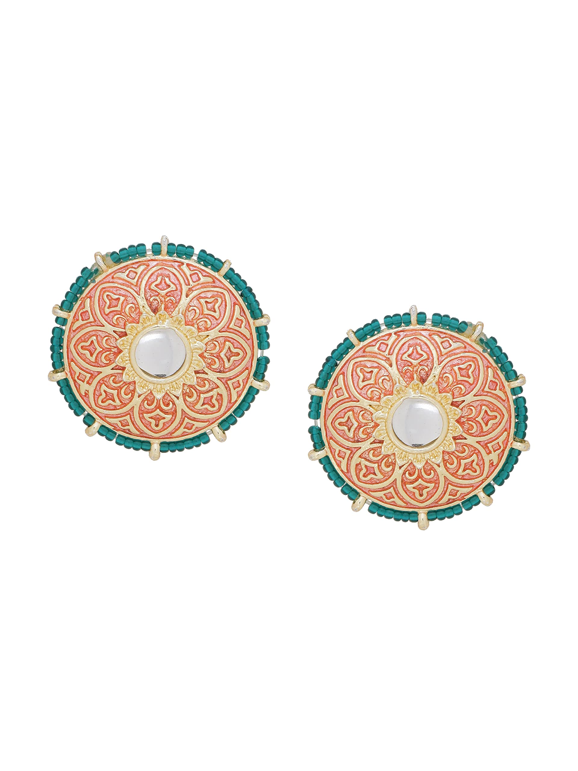 Shoshaa Circular Studs Jewelry For Girls And Women, Gold-Plated & Pink