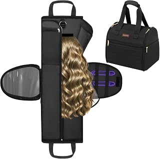 Wig Storage Bag Holds 3 Wigs Hair Tools Travel Bag Full-Open Breathable Organizer Case for Clips, Hair Dryer, Flat Curling Iron Brushes,Cosmetic Toiletry Tote Valentine's Gift for Women Stylist