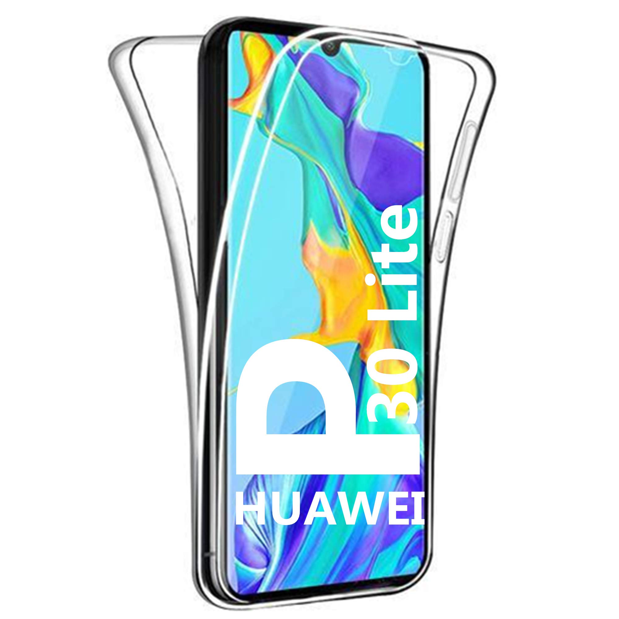 HUANGTAOLI Case for Huawei P30 Lite, Full Protection 360 Degree Transparent Gel Bumper Case Cover (MAR-LX1A)