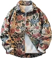 stmoitz Floral Jacquard Shacket - Trendy Casual Shirt Jacket with Button Lapel, Thick Breathable Fabric for Spring Fall (X-Large)