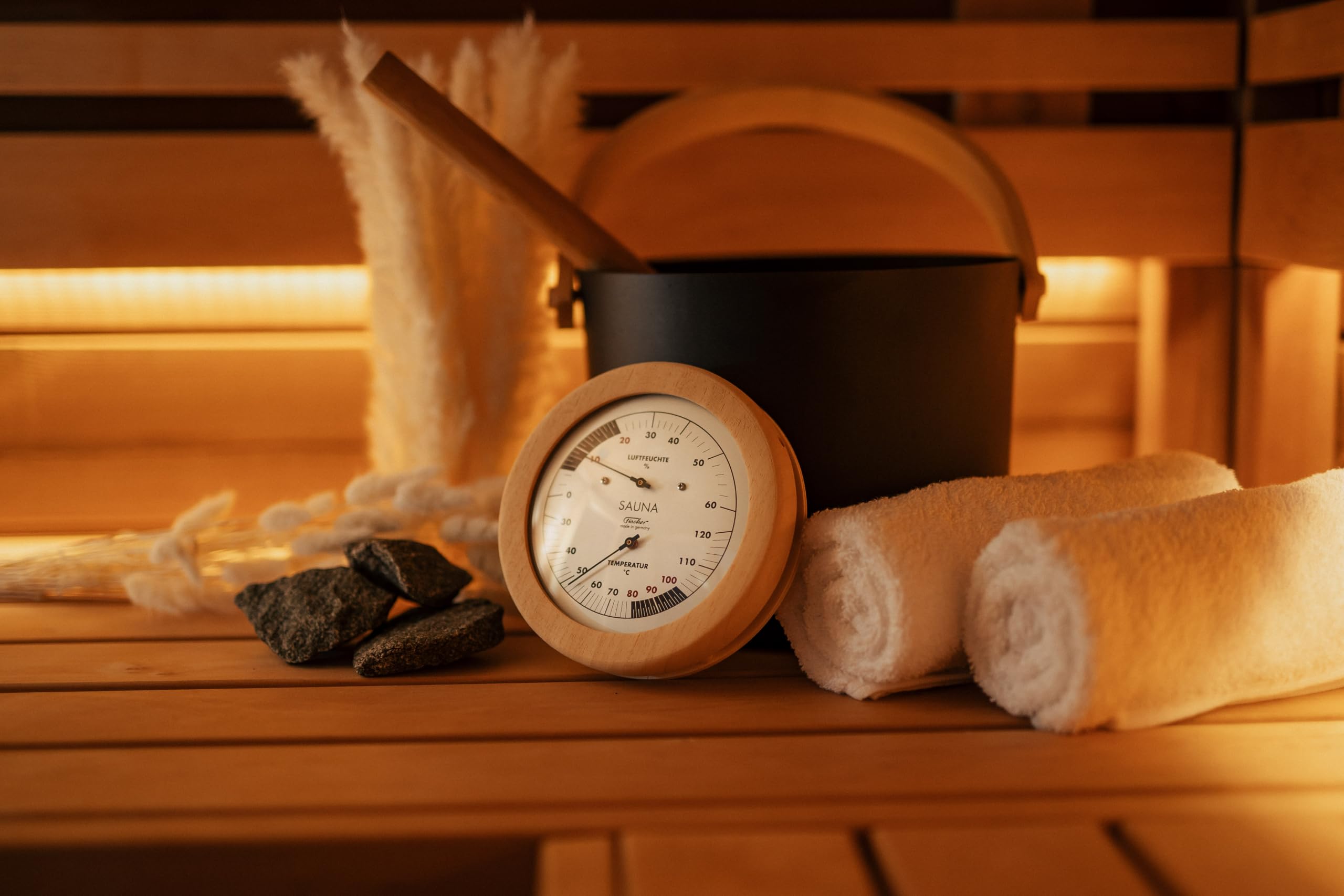 fischer Sauna Thermohygrometer, drewno, zestaw drewniany Apachi, 30 x 15,5 x 30 cm
