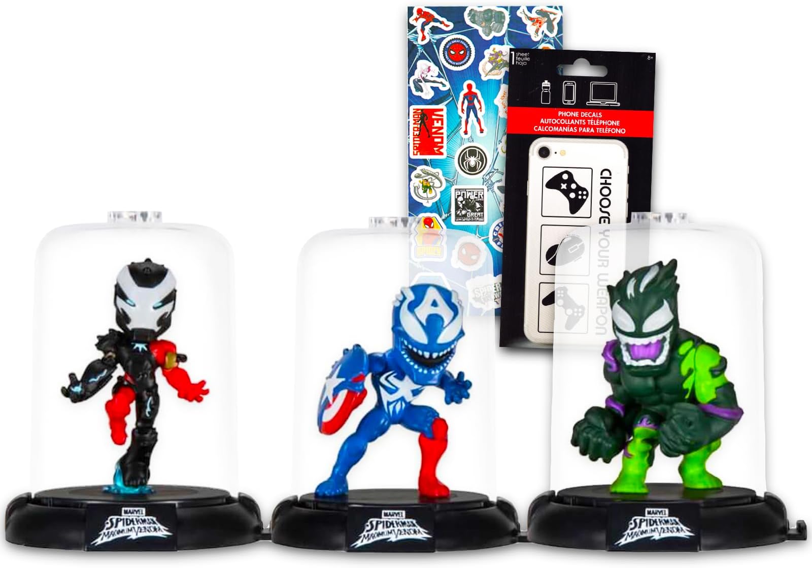 Marvel Spiderman Maximum Venom Action Figure Blind Bag Set Bundle of 3 Venomized Superhero Domez Figurines, Stickers and More | Mini Goodie Bag Fillers