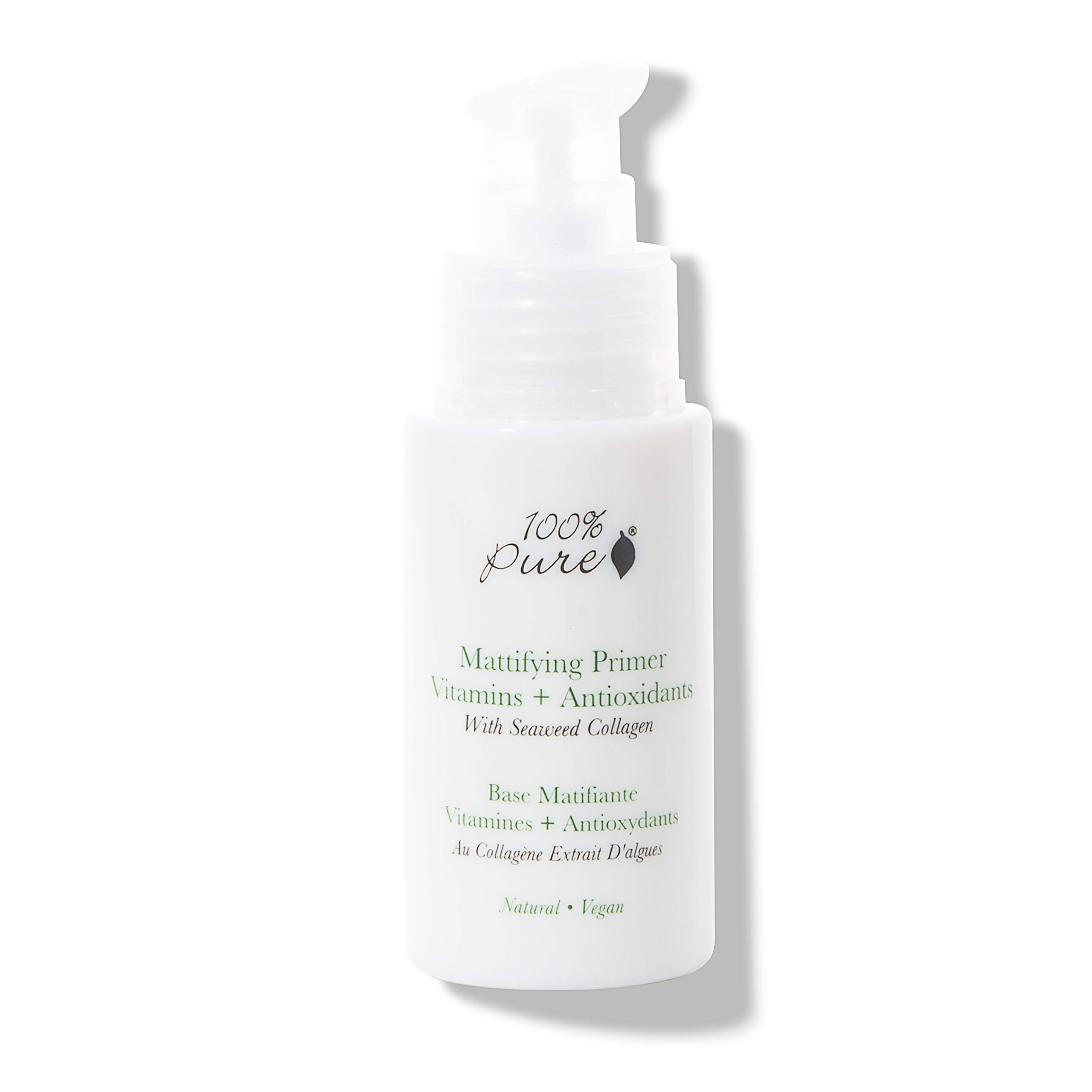 100% PURE Mattifying Face Primer Plumping Makeup Base & Moisturizer with Anti-Aging Seaweed Collagen - Long-Lasting Matte Pore Diminishing Cosmetics Prep, Flawless Smooth Skin Hydration - 1 oz