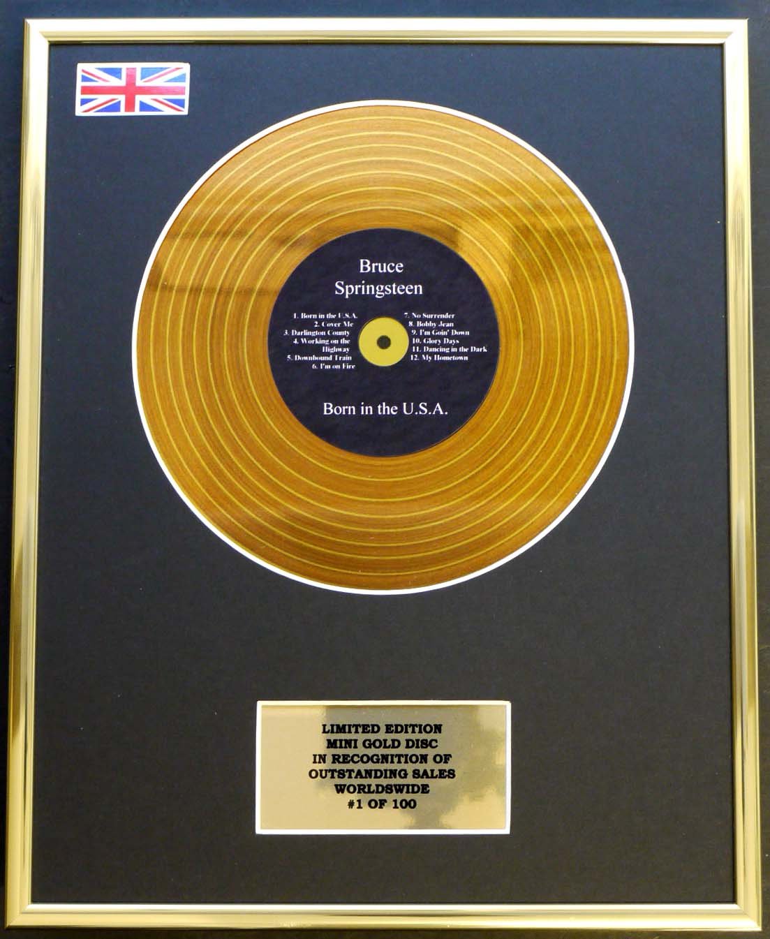 Bruce Springsteen/Mini Metal Gold Disc/EDICIÓN Limitada/COA/Born IN The USA