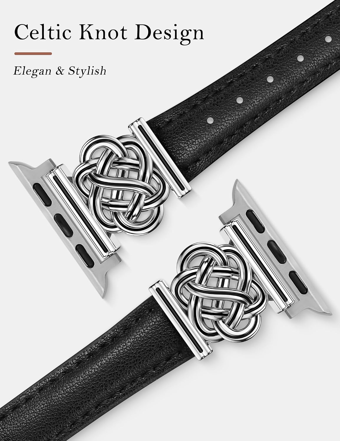 Minyee Celtic Knot Leather Band Compatible with Apple Watch Band 41/40/38/44/45/46/49/42mm Women, Slim Thin Dressy Premium Leather Adjustable Strap for iWatch Series 11 10 9 8 7 6 5 4 SE/Ultra 3 2 1 image 2