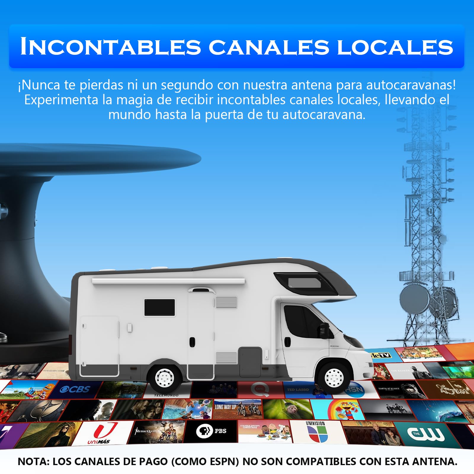 Antena TV para Autocaravana y Camper HD 4K/1080P, Antena TDT Digital con Recepción 360°, Compatible con Smart TV, HDTV y DVB-T2/DVB-T, Cable Coaxial 10 m, Ideal para Caravanas y Camiones