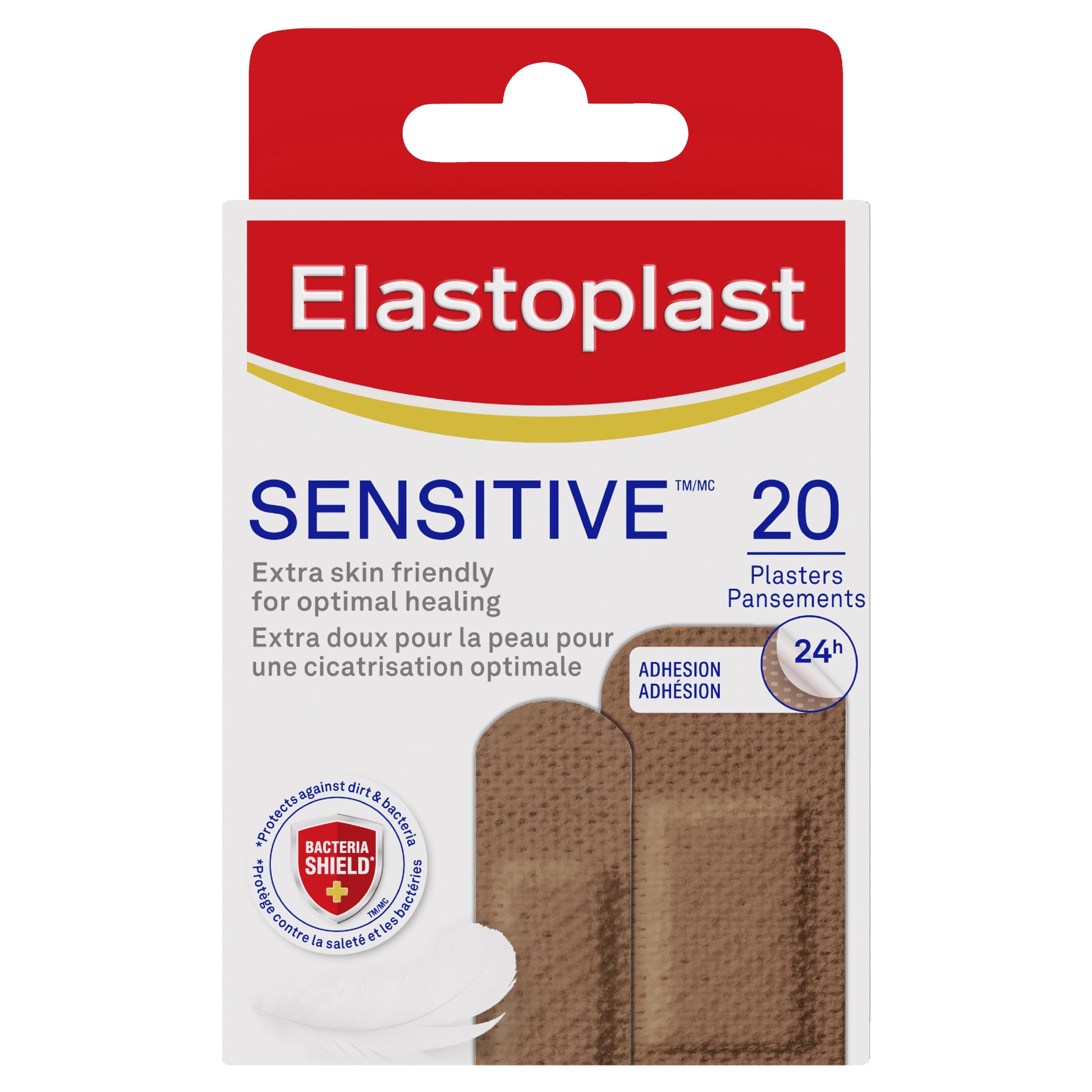 Elastoplast Sensitive Hypoallergenic Plasters Medium (20 Pieces), Everyday Wound Care for Painless Removal, Soft and Breathable Fabric, Strong Adhesive, Medium Skin Tone, for Sensitive Skin