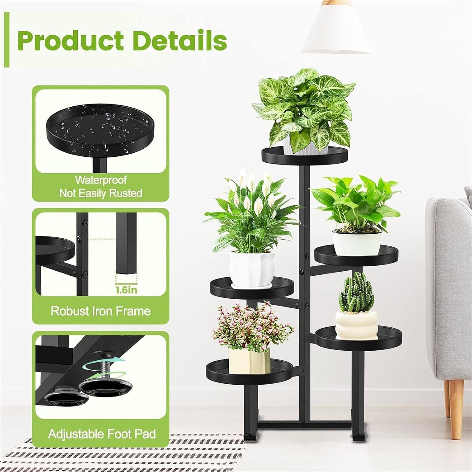 Strong 5 Layer Metal Plant Holder Structure for Climbing Plant and Container Flowers Vertical Garden Rack