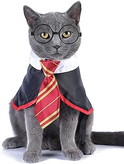 Impoosy Halloween Cat Costume Small Dog Wizard Pet Clothes Cute Apparel Puppy Shirts with Glasses (Medium)