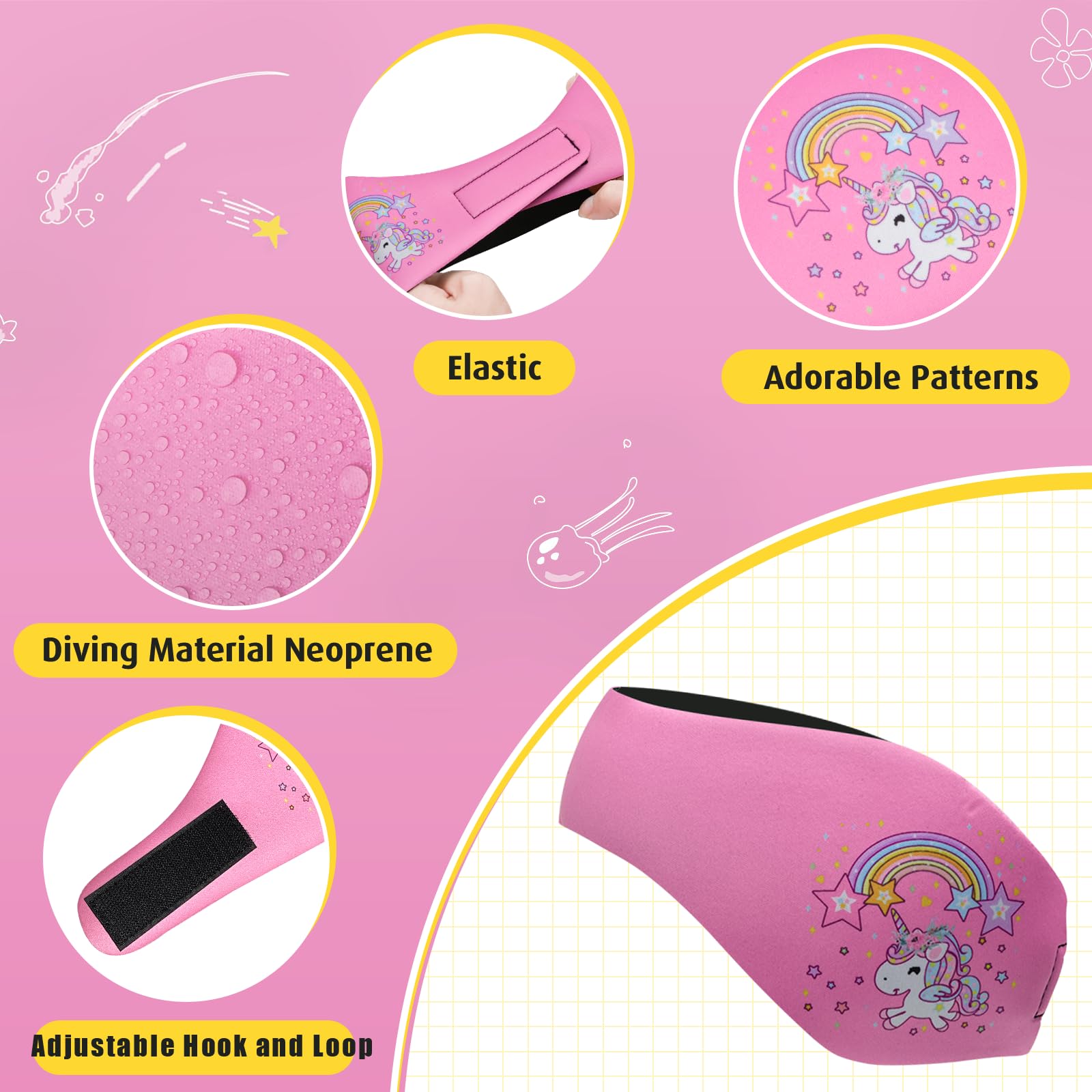 Elastica Fascia da Nuoto per Bambini, Fascia di Protezione per Orecchi da Nuoto, con Tappi per Orecchie, per Surf Sportiva Doccia (Rosa, M)