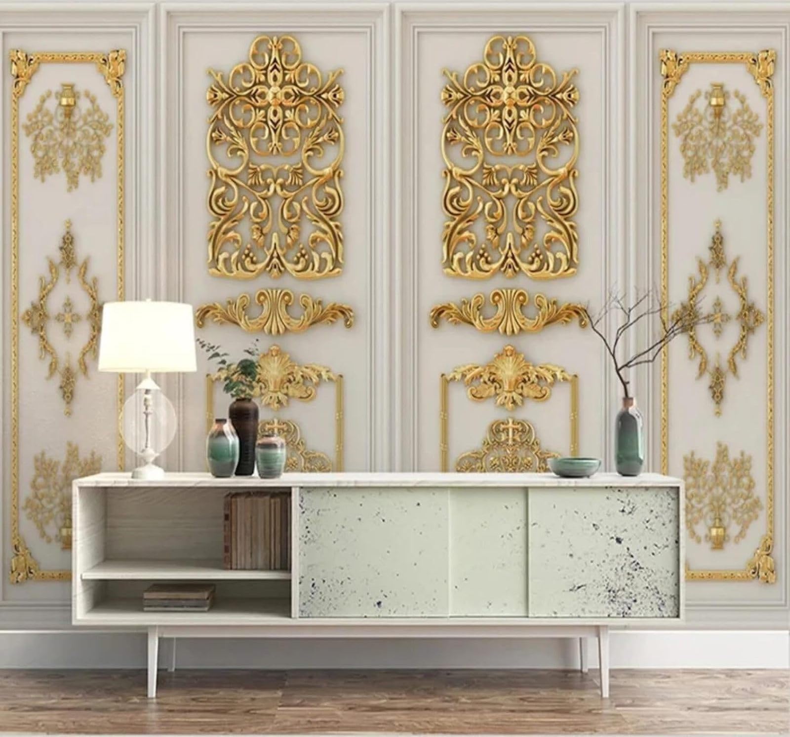 Xlming 250Cm×170Cm(B×H) Creative Relief Carving Gold Floral 3D Wallpaper Luxury Home Dining Decor Paste Sofa Living Room The Wall For Bedroom Mural-250Cm×170Cm