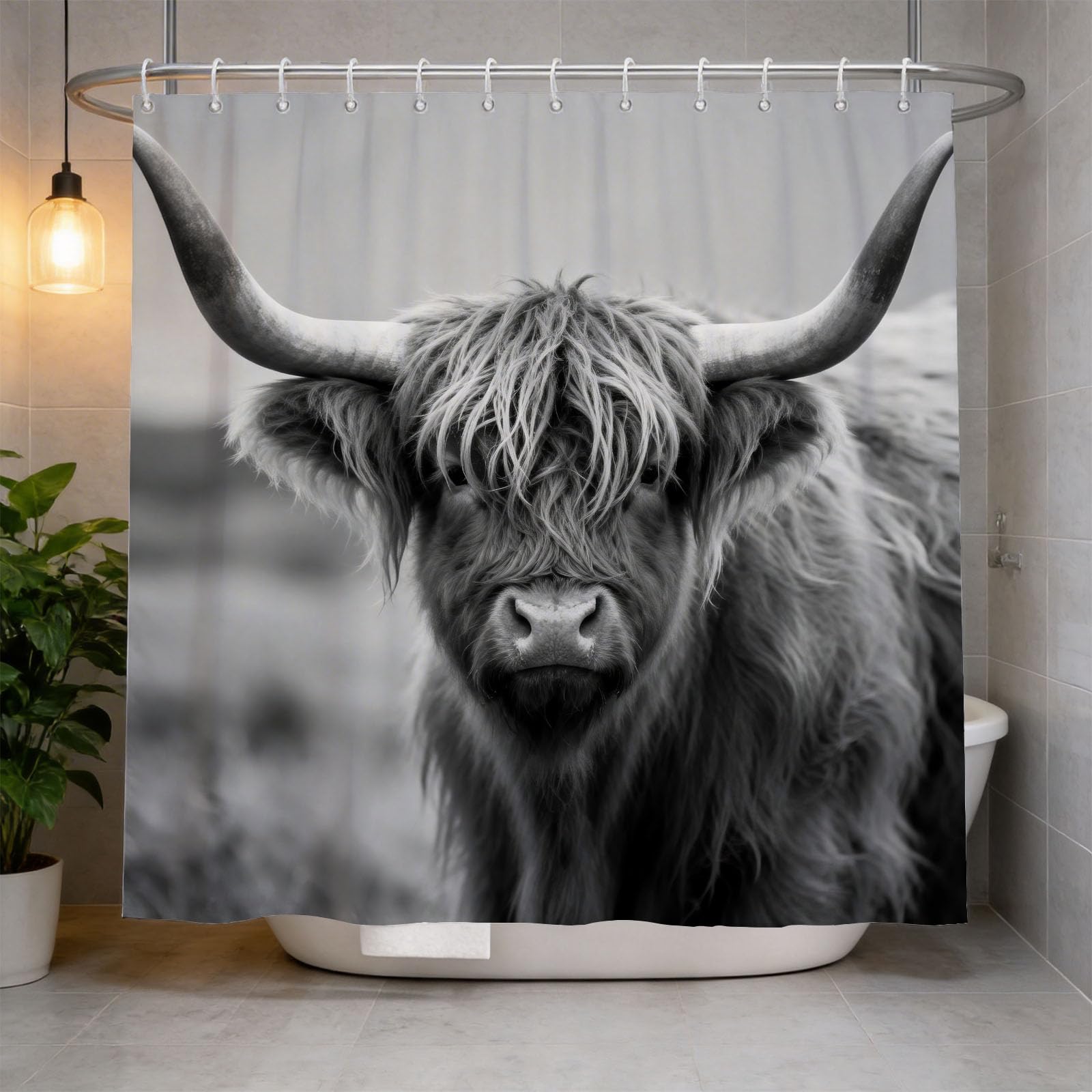 Hongduo 3D Highland Cow Pattern Shower Curtain for Stalls Bathtubs Animal Bathroom Decor Shower Curtain Set Polyester Fabric Waterproof 200x200cm/79X79 Inch with Hooks