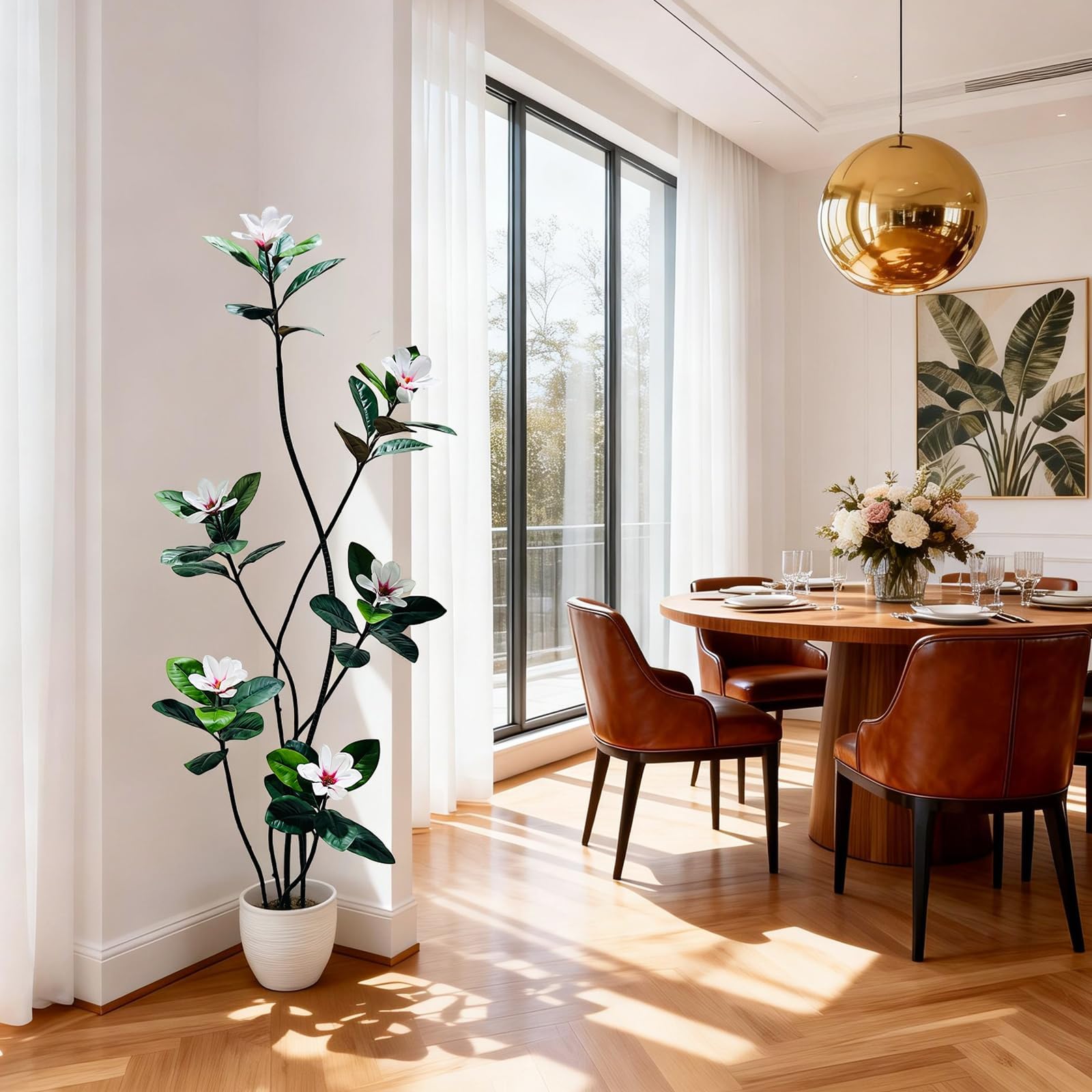 Arbre Magnolia Artificiel, Faux Arbre résistant UV en Pot - 7FT