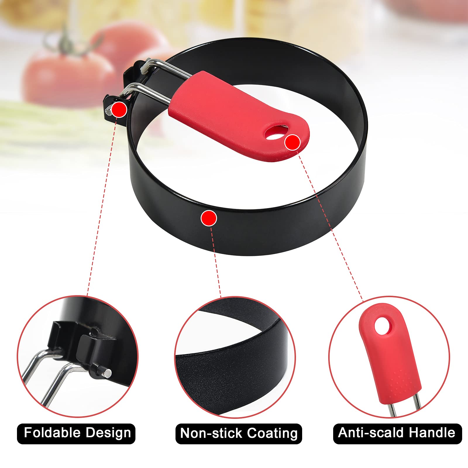 FUNOMOCYA 6-tlg. Eierformen Edelstahl - Antihaft Faltbare Eierringe Für Perfekte Spiegeleier