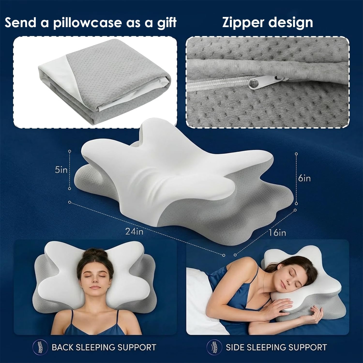 Memory Foam Pillows with Double Removable Washable Covers – Ergonomic Contour Cervical Pillow for Neck Pain Relief, Orthopedic Support for Side Back Stomach Sleepers