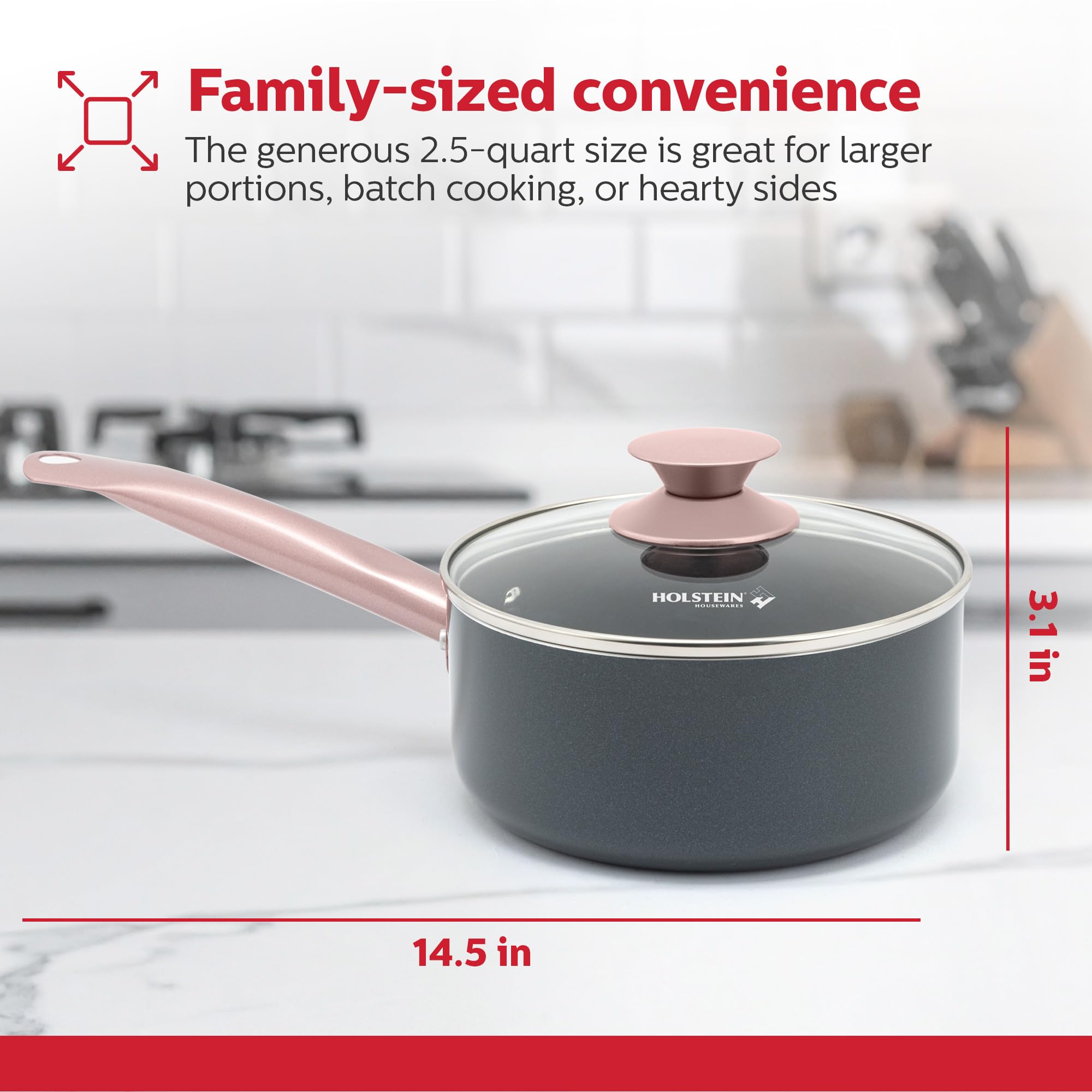 Holstein 2.5QT Ceramic Saucepan - Nonstick & Stylish -8 Holstein 2.5QT Ceramic Saucepan - Nonstick & Stylish -8