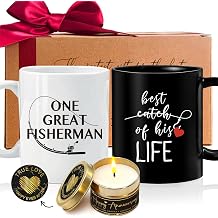 Anniversary Mug Set for Couple - One Great Fisherman, Best Catch, 3 Pieces Coffee Lover Gifts Set - Includes Mug and Candle, Funny Gift for Men Women Husband and Wife Him and Her-315