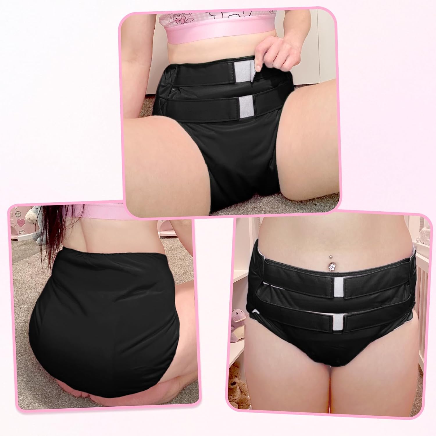Littleforbig Soft Underwear Comfortable Washable Adjustable Reusable Waterproof Hook-and-Loop Adult Training Pants Black S - Image 2