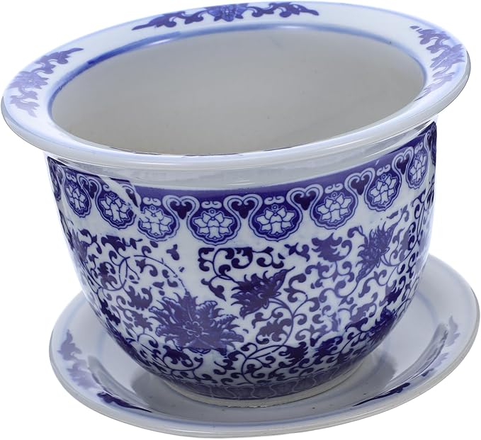 DOITOOL Blue and White Flower Pot with Drain Hole, Blue — free download