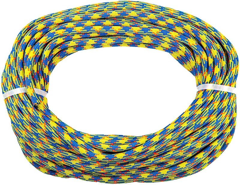 Cuerda de escalada drenaLINE: cuerda para arborista de poliéster de 32 hilos (11,8 mm x 150 pies, azul, naranja y amarillo)