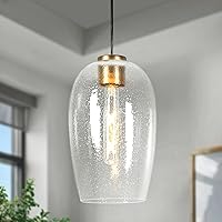 KSANA Gold Seeded Glass Pendant Light - Adjustable 1-Light Hanging Fixture for Kitchen Island, Dining Room, Bedroom, Entryway