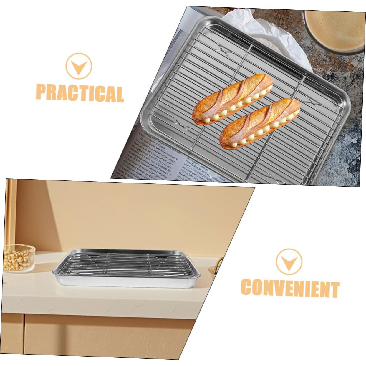Toyvian Bandeja para Galletas con Rejilla de Alambre 26,5x20,5x2,5 Cm Acero Inoxidable 304 Resistente al Calor para Horno Cocina Doméstica y Profesional Juego 2 Piezas para Freír