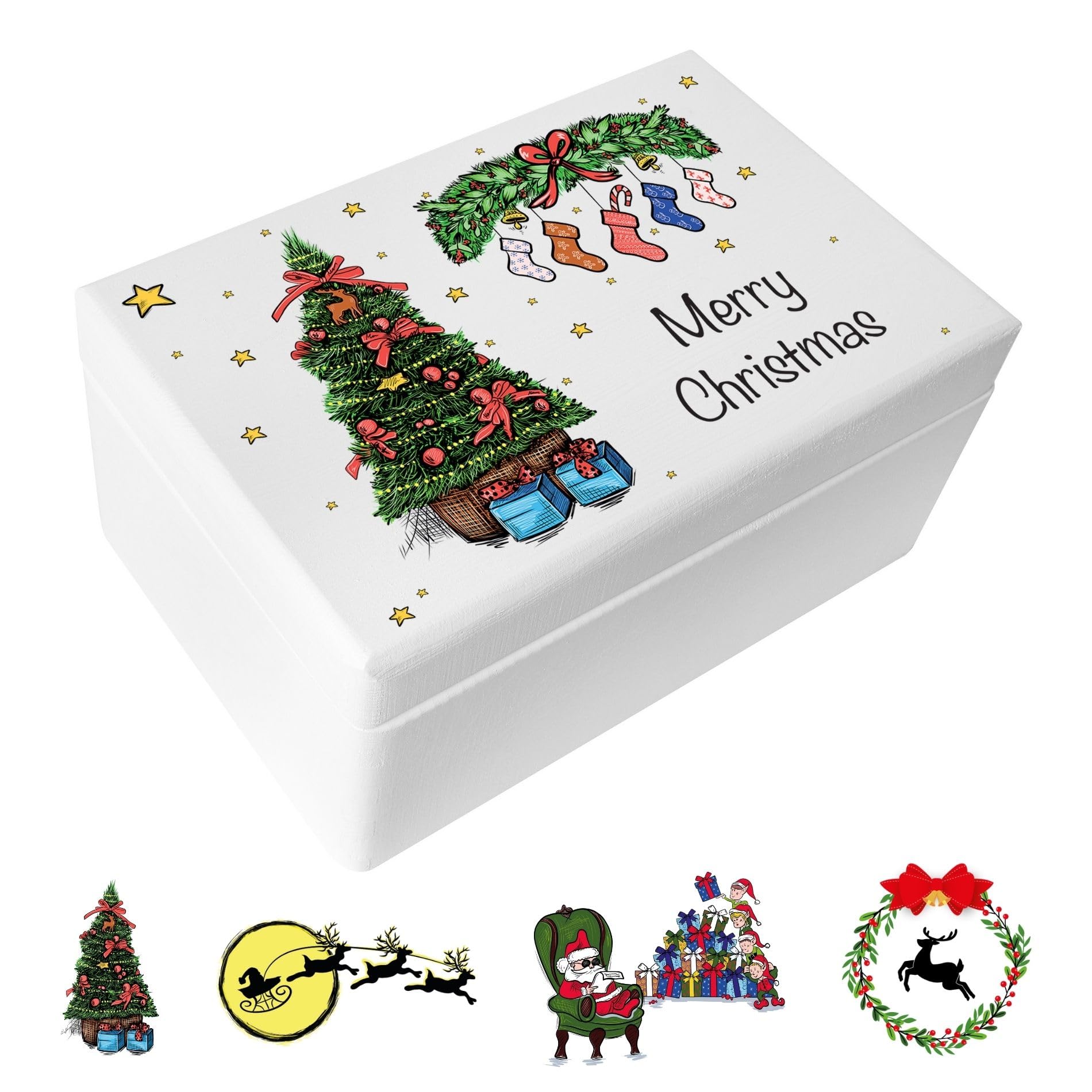 Creative Deco Women's 13. Christmas Box Personalised White Wooden Storage Box | Custom Christmas Eve Box | Any Text For Men, Girls Or Boys | Unique Wish Xmas Gift