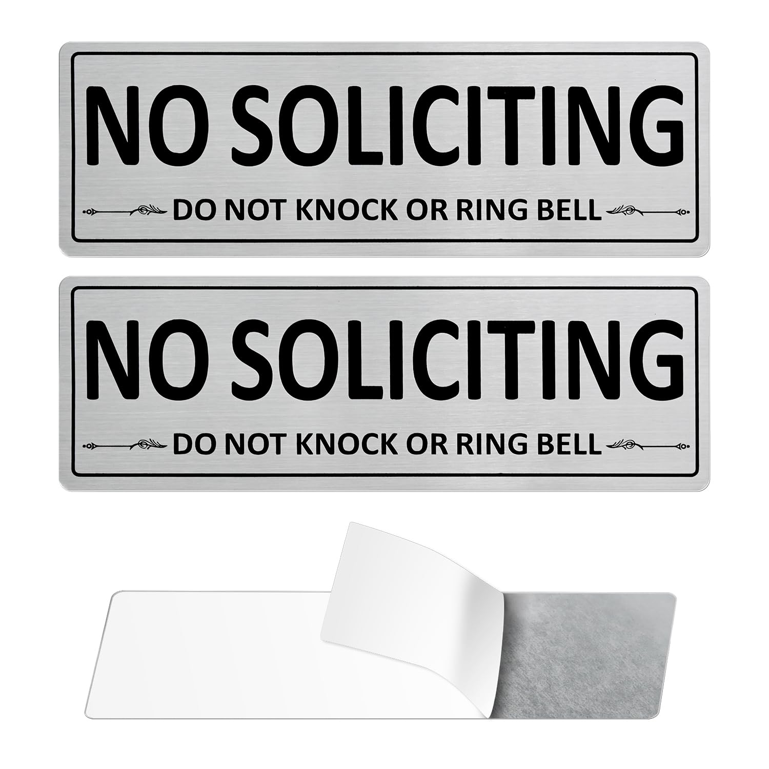 Photo 1 of 2-Pack No Soliciting Sign for House, Strong Self-Adhesive No Solicitation Signs, 7.5x2.5 inch Weatherproof and Sturdy Sign for Front Door, Window, Mailbox, or Home Office