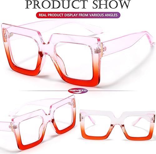 Miniatura 3 de AIEYEZO Gafas cuadradas de gran tamaño con luz azul para mujer lindas gafas de marco grande a la moda transparentes multicolor para computadora