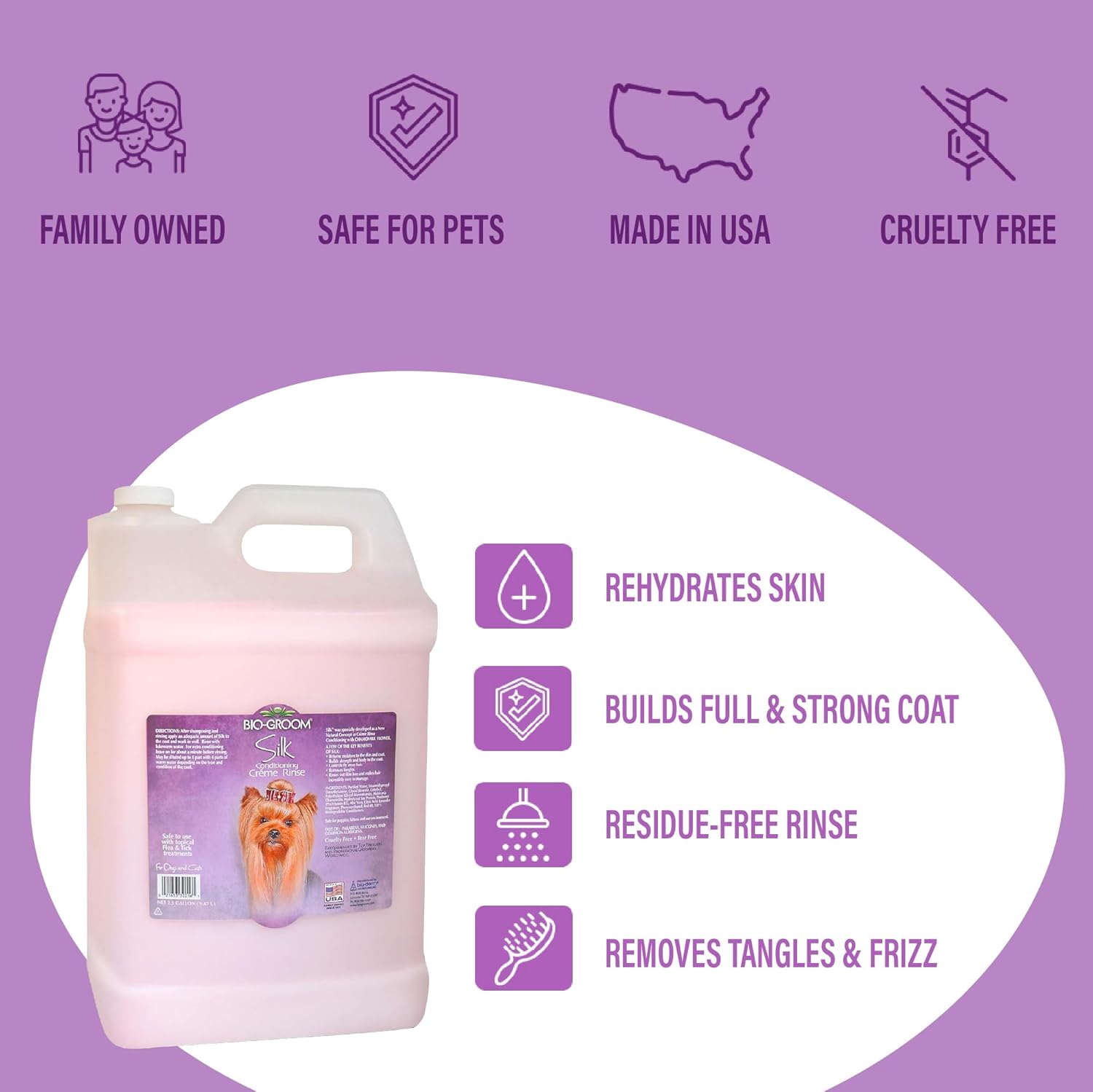 Bio-Groom Silk Creme Rinse Dog Conditioner - Conditioner for Dogs, Puppy Conditioner, Dog Conditioner Detangler, Dog Hair Conditioner - 2.5 Gallon