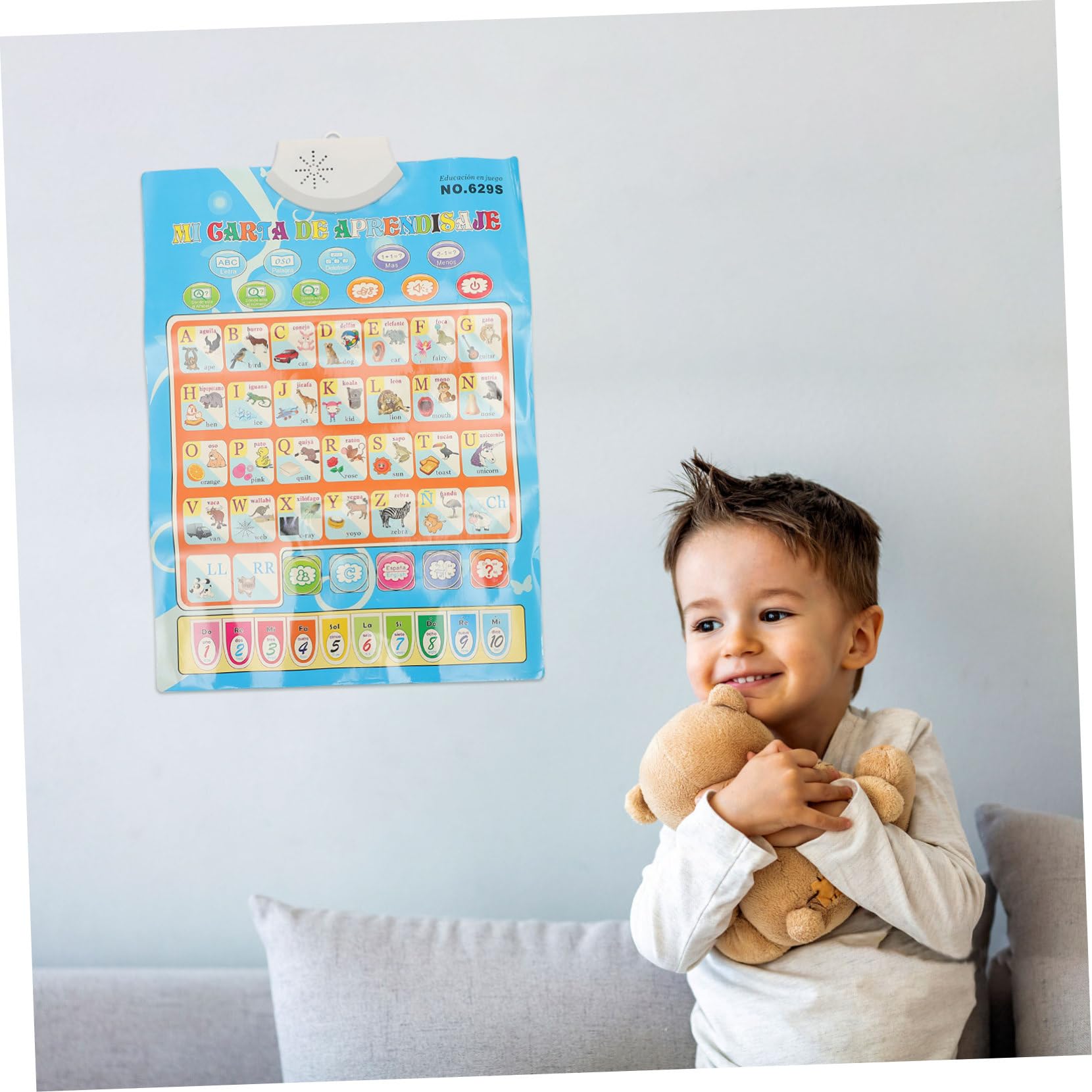 KOMBIUDA Póster Parlante Bilingüe en Español E Inglés para Niños, Juguete Educativo Electrónico sin Batería, Plástico Resistente y Reproducción de Sonido, Adecuado para Habitación