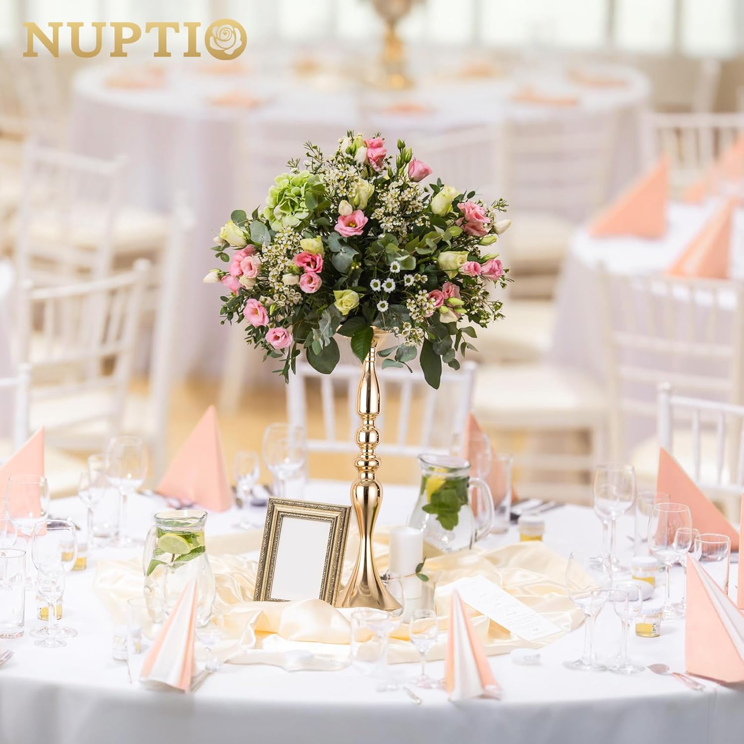 Nuptio Vases for Centerpieces 10 Pcs Gold Vases Wedding Centerpieces for Tables Versatile Metal Flower Arrangement for Wedding Party Dinner Centerpiece Decor (Gold, 19.7" H) Gold 10 x 19.7" H
