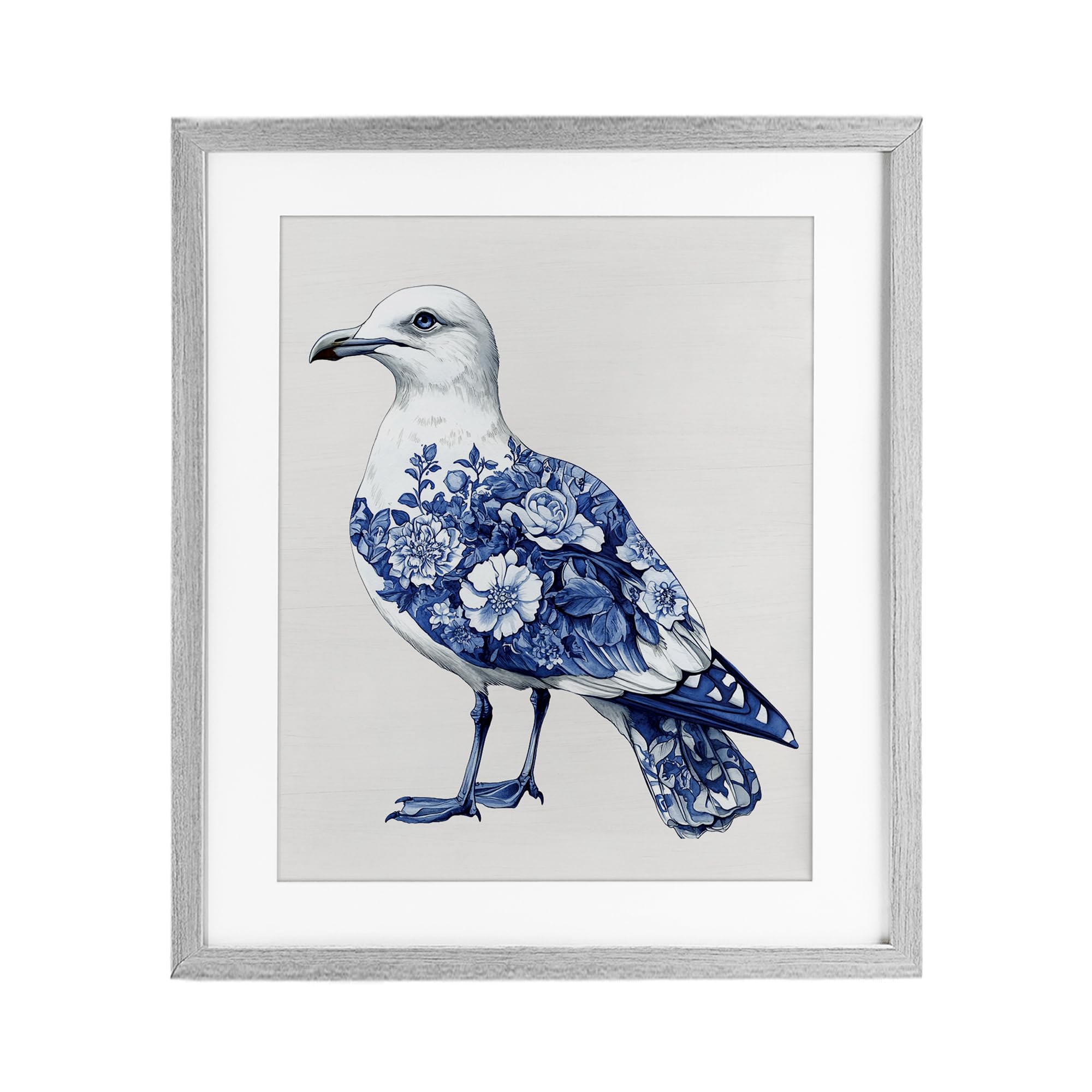 'Funky Toile Seagull'| Framed Print Under Glass
