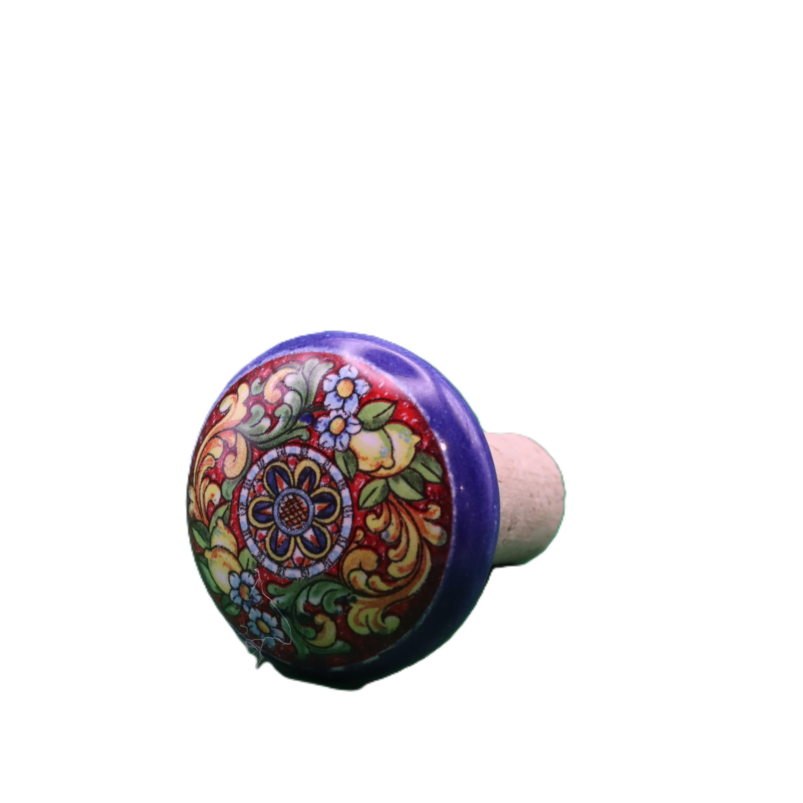 Tappo per Vino e Champagne in Ceramica Artigianale - Decorato a Mano con Limoni o Maioliche - Tappo in Sughero Naturale per Bottiglie - Regalo Gourmet (4, Maioliche (casuale))