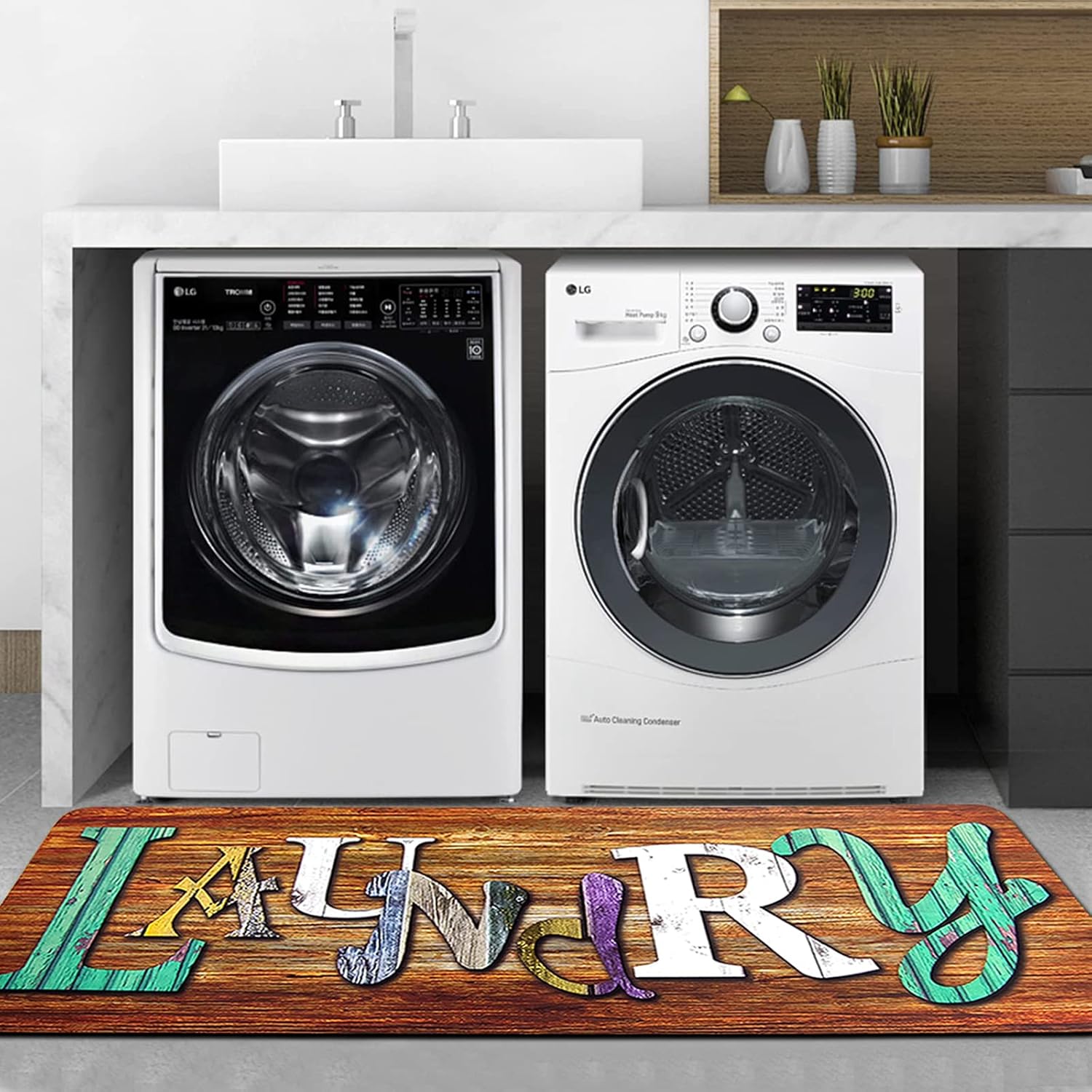 Laundry Mat Rug Floor Mat 5Ft Laundry Room Runner Carpet Nonslip Wood Printed Farmhouse Standing Mat Rubber Runner Rug for Washhouse Mudroom Bathroom Rug 20 x59 in