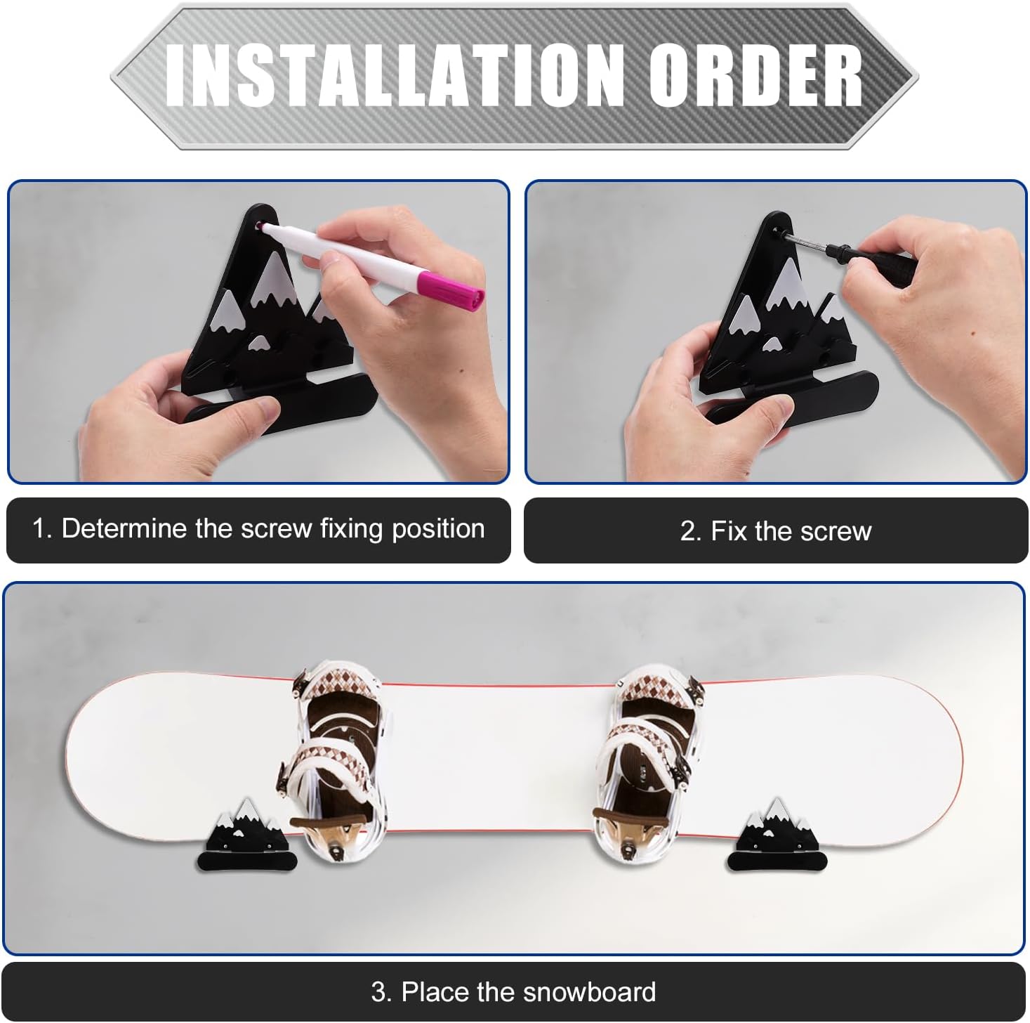 Gosknor 4Pcs Snowboard Display Racks, Snowboard Wall Mount with Hooks Skateboard Storage for Room Wall Arts