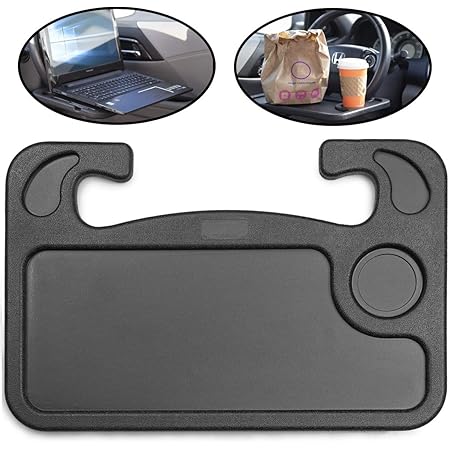 lebogner Auto Steering Wheel Desk, Laptop, Tablet, iPad Or Notebook Car Travel Table, Food Eating Hook On Steering Wheel Tray, for Constant Travelers, Fits Most Vehicles Steering Wheels