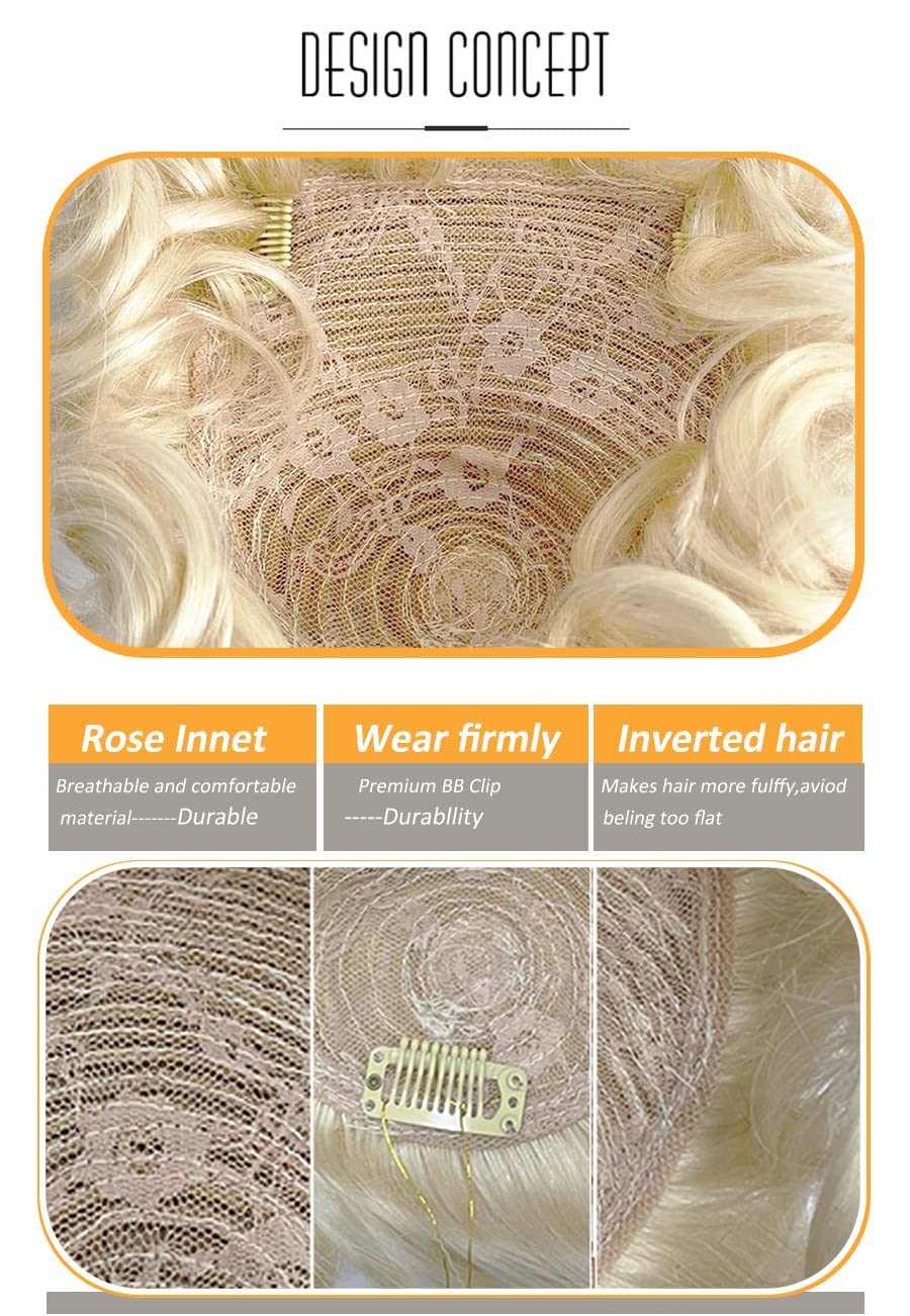 9" Natural Fluffy Human Hair Topper for Women,Short Curly Top Hairpieces Toupee Clip in Blonde Wavy Hair Topper Wiglets Hairpieces for Thinning Hair