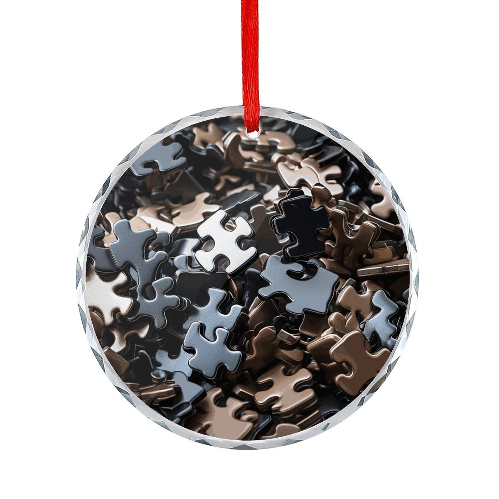 Btcowzrv Style A Bunch Of Puzzle Pieces Round Ornament Hanging Pendant Decor