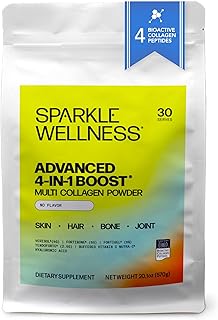 Sparkle Wellness Advanced 4 in 1 Boost | Clinically Tested Multi Collagen Powder with VERISOL, FORTIBONE, FORTIGEL, TENDORFORTE | Skin, Hair, Bone, Joint Health | No Flavor