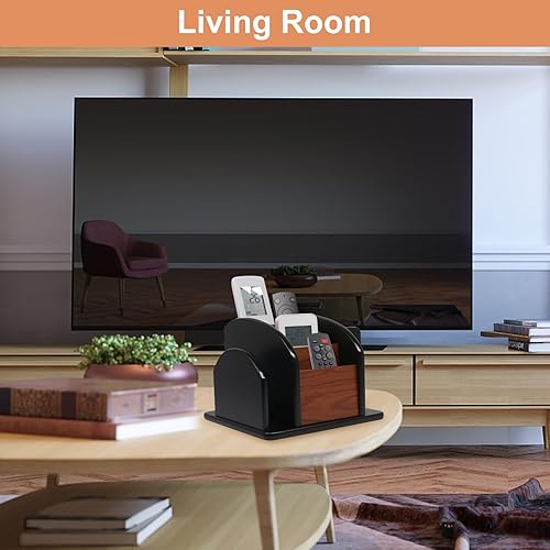 Miniatura 3 de Coideal - Organizador giratorio de madera para guardar controles remoto o artículos de escritorio y oficina, con 4 compartimentos, marrón (brown &